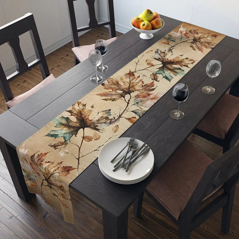 Retro Tischläufer – Aquarell-Ahorn Design – 33x183 cm