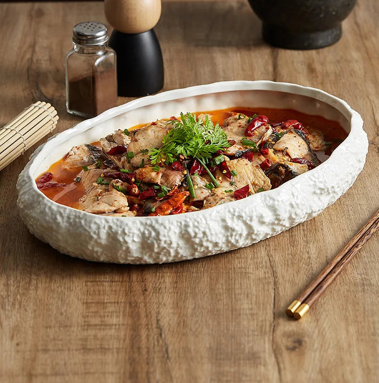 Rock Texture Keramikteller – Keramik Oval 14in