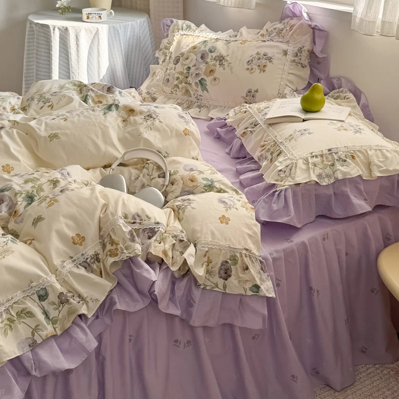 Romantische Blumenmuster – Koreanische Baumwoll-Bettwäsche