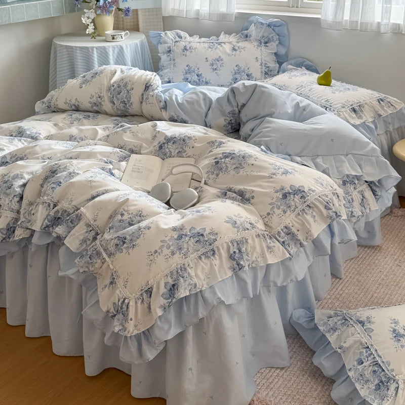 Romantische Blumenmuster – Koreanische Baumwoll-Bettwäsche