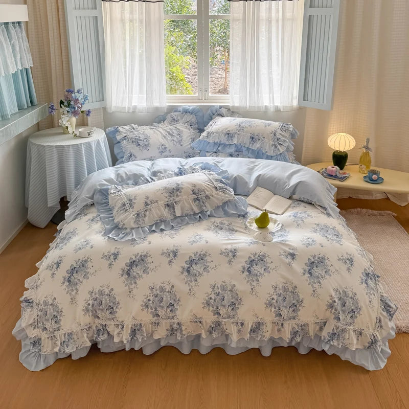 Romantische Blumenmuster – Koreanische Baumwoll-Bettwäsche