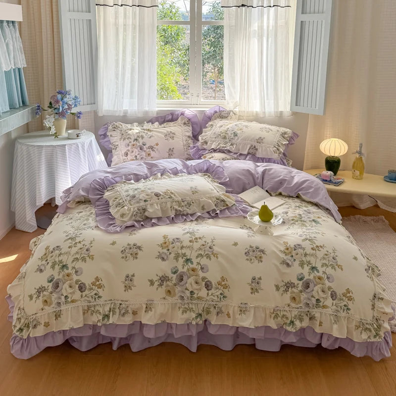 Romantische Blumenmuster – Koreanische Baumwoll-Bettwäsche