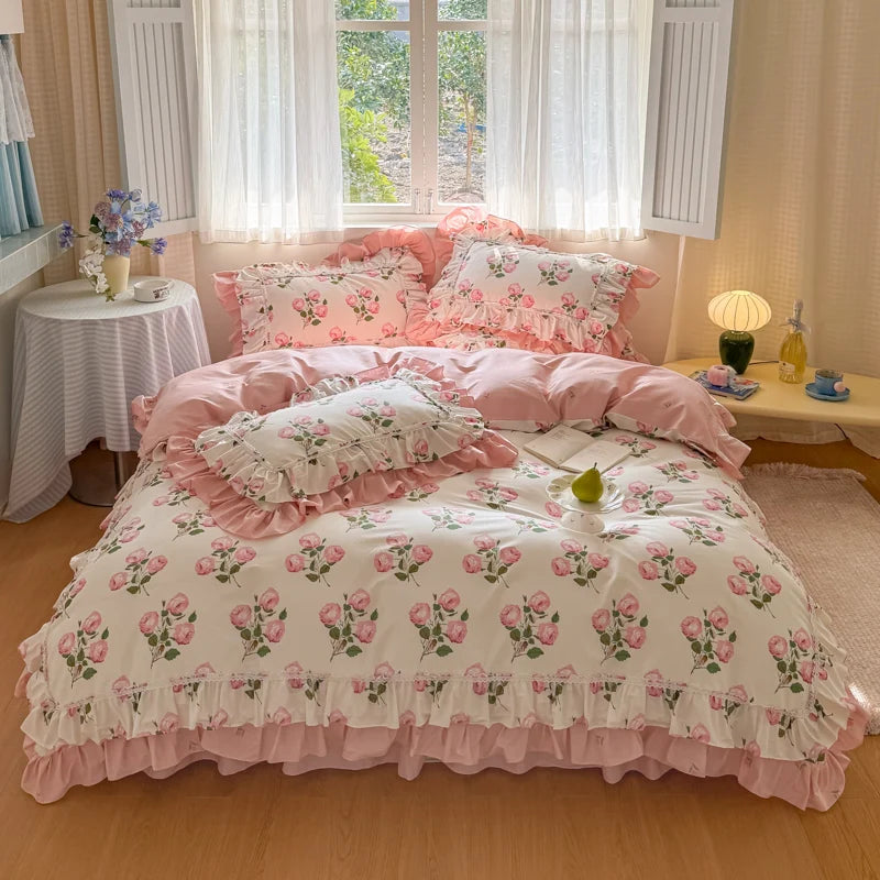 Romantische Blumenmuster – Koreanische Baumwoll-Bettwäsche