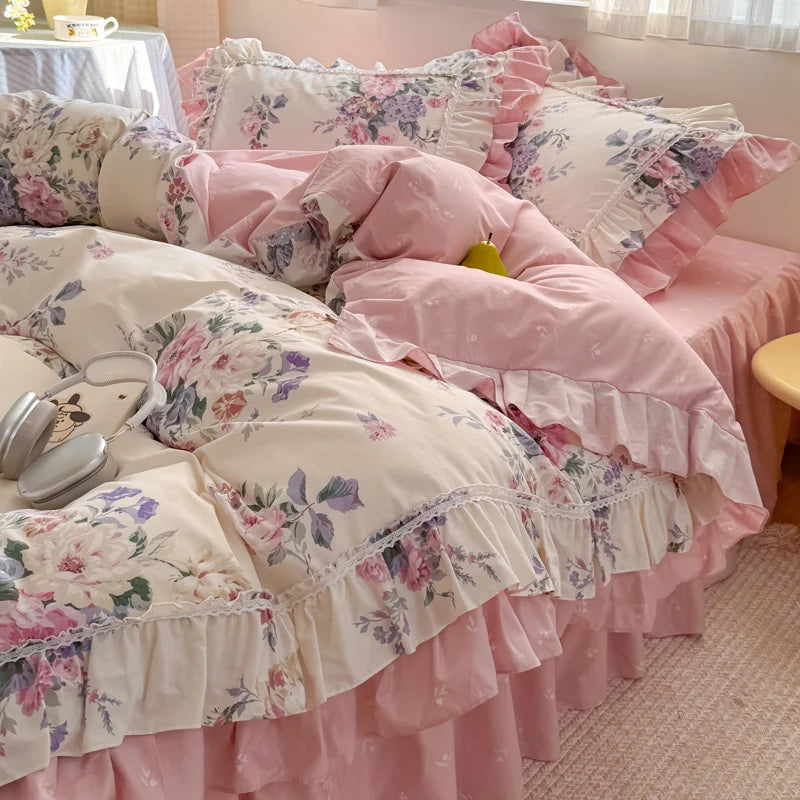 Romantische Blumenmuster – Koreanische Baumwoll-Bettwäsche