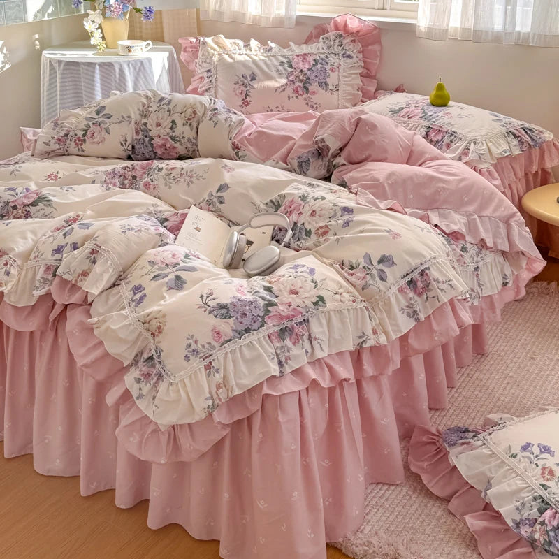 Romantische Blumenmuster – Koreanische Baumwoll-Bettwäsche