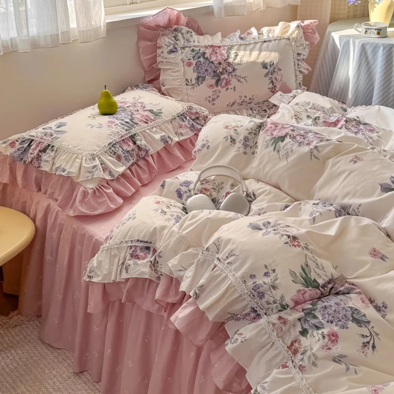 Romantische Blumenmuster – Koreanische Baumwoll-Bettwäsche