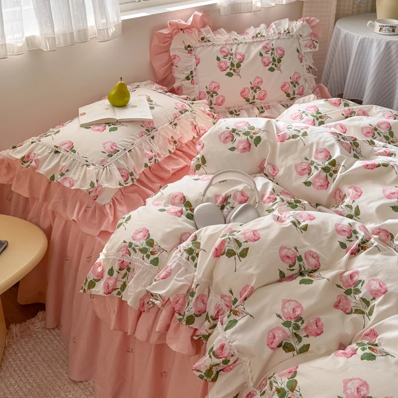 Romantische Blumenmuster – Koreanische Baumwoll-Bettwäsche
