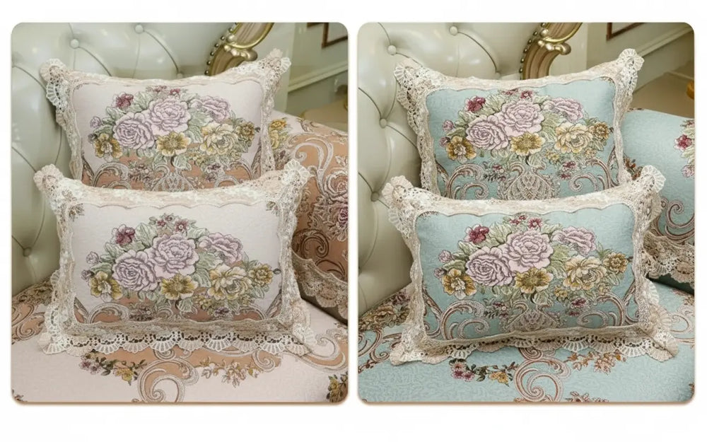 Romantische florale Spitzenkissenhülle beige 50x50 cm aus Polyester im koreanischen Stil