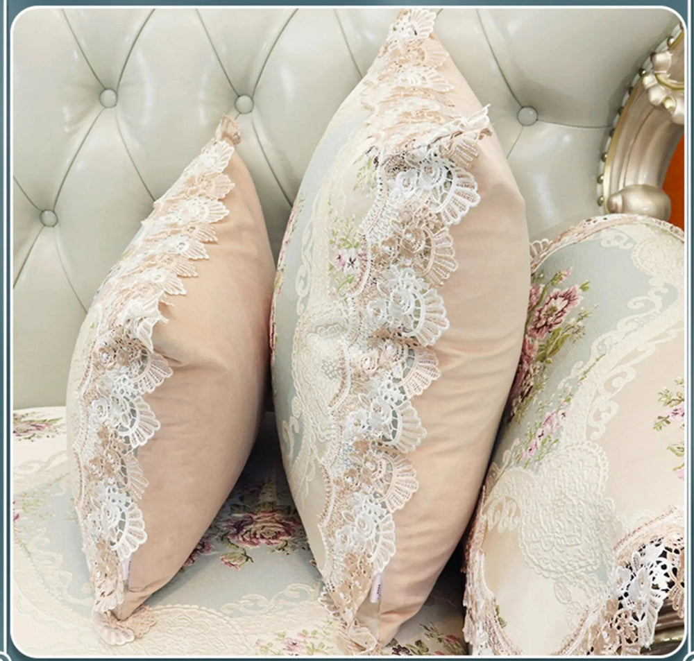 romantischer Spitzenkissenbezug aus Polyester in Beige florales Muster 50x50cm