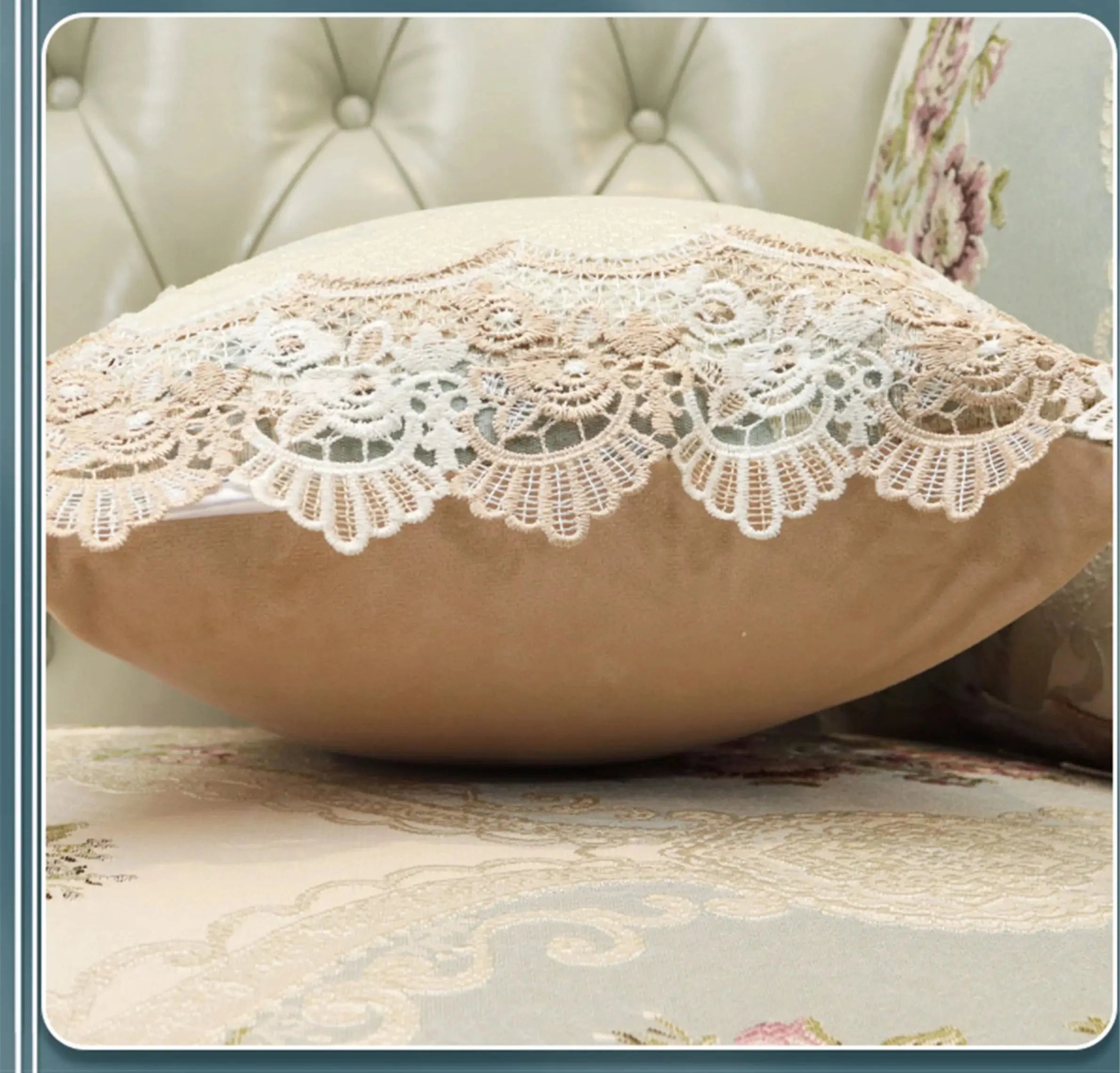 florales koreanisches Spitzenkissen in beige 50x50 cm für Wohnzimmer
