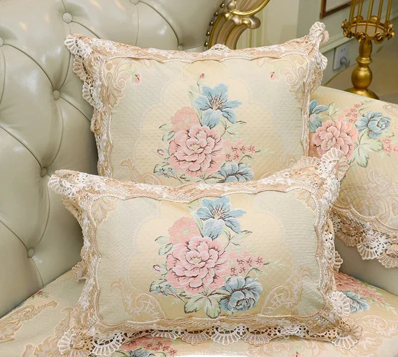 Beiger floral gemusterter Spitzenkissenbezug 50x50cm im koreanischen Stil aus Polyester