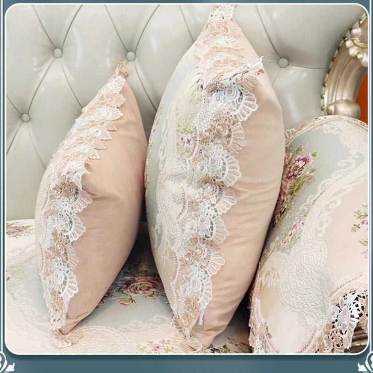 Romantische Spitzenkissenhülle aus Polyester mit floralem Strickmuster, Farbe: Golden Beige, Grösse: 50x50cm, koreanischer Stil
