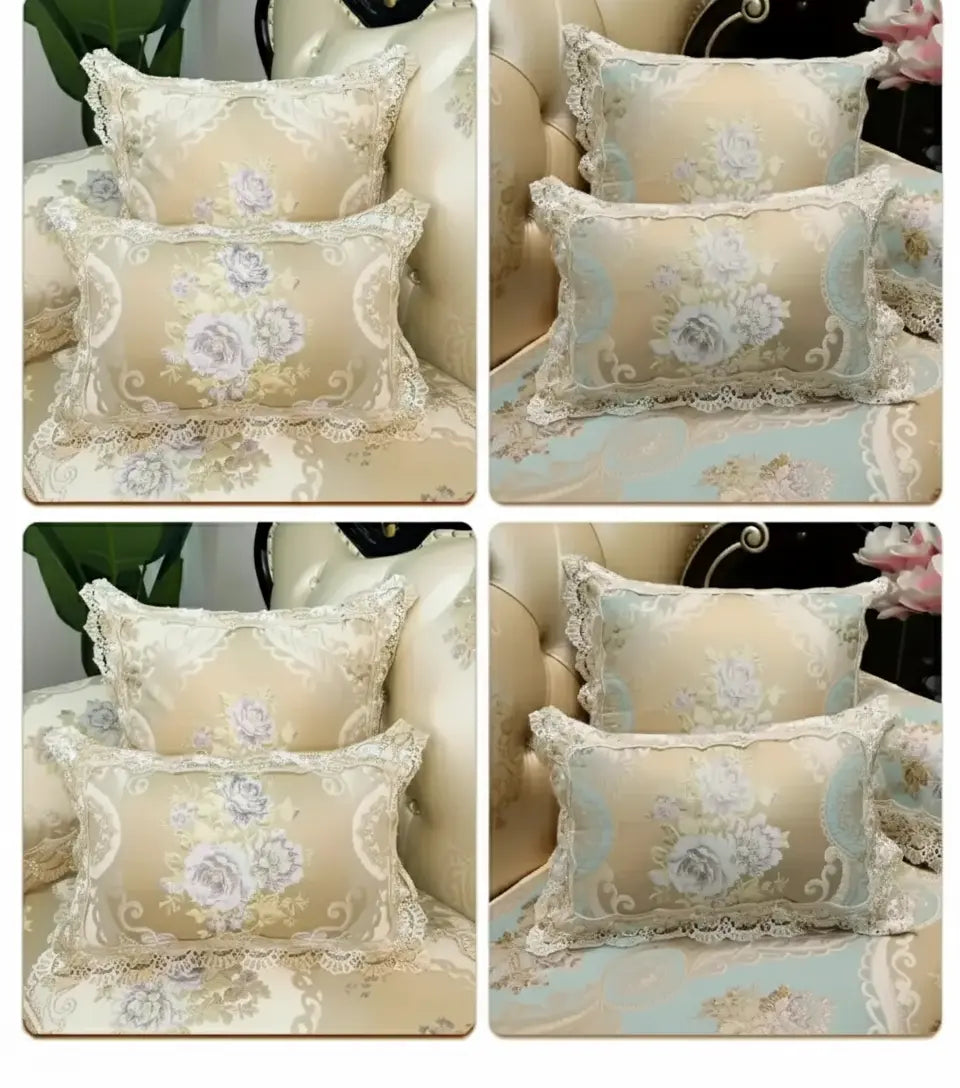 Florales Kissenbezug aus Polyester, Farbe: Golden Beige, Grösse: 50x50 cm, koreanisch inspiriert