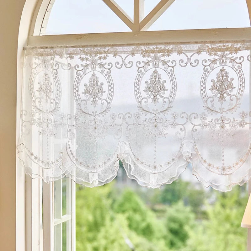 Romantische Weisse Tüll-Vorhänge – Bestickte Spitze – 170x65cm