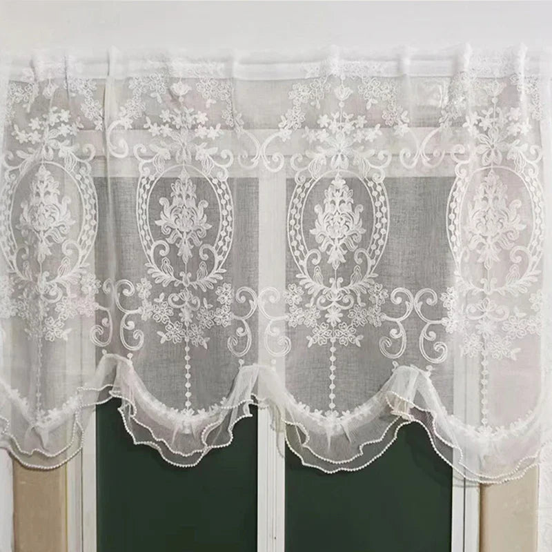 Romantische Weisse Tüll-Vorhänge – Bestickte Spitze – 170x65cm