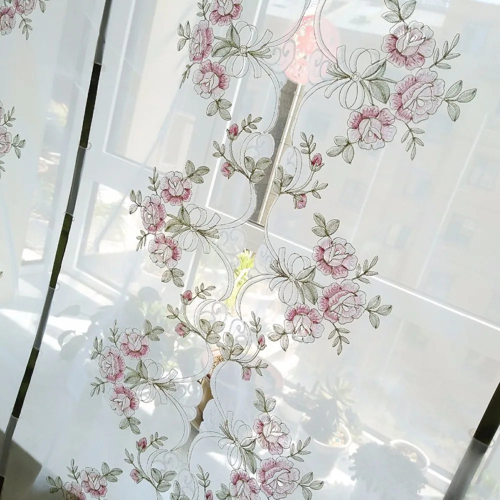 Römervorhang mit Rosenstickerei, modern, Polyester, Grösse: W85cmxH115cm