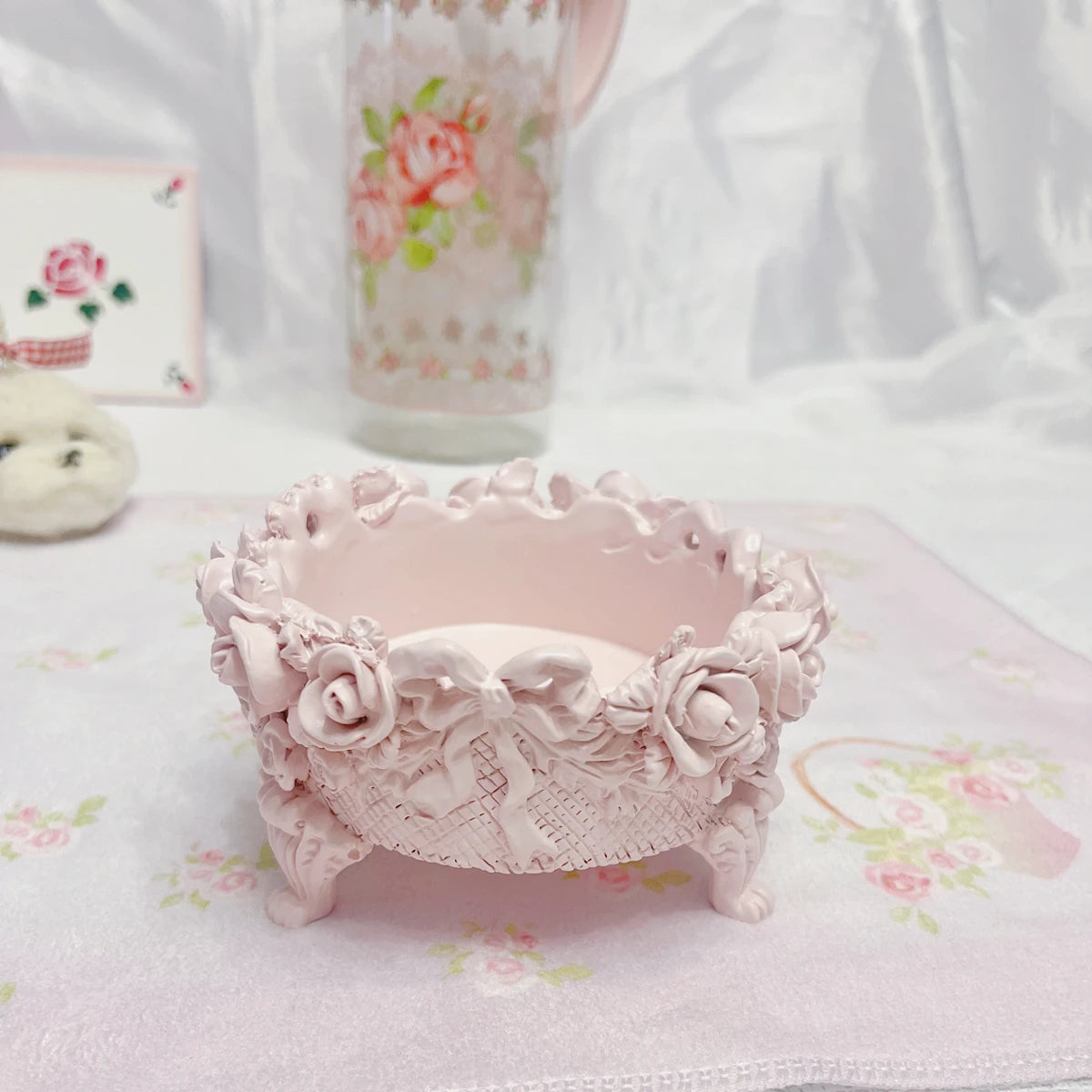 Rosa Kerzenhalter mit Schleife – Modernes Design – Wohnbereich