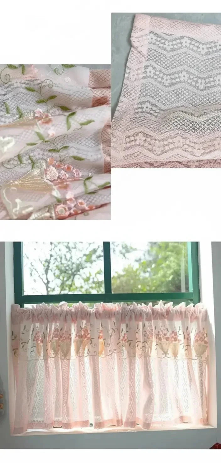 Rosa Spitzenvorhang – Landhausstil für Küchenfenster