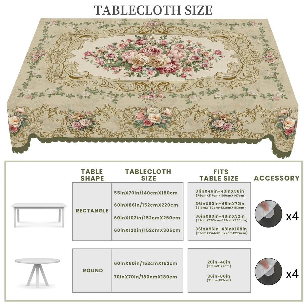 Retro Pink Blumenmuster Tischdecke, Wasserfest, Farbe: H203, Grösse: Rund 152 cm