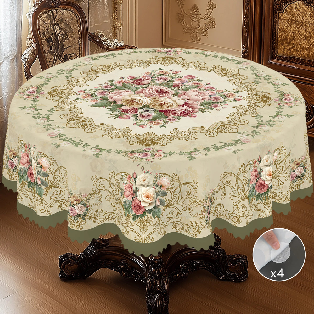 Retro Pink Rosen-Tischdecke aus 100% Polyester, Rund 152 Cm