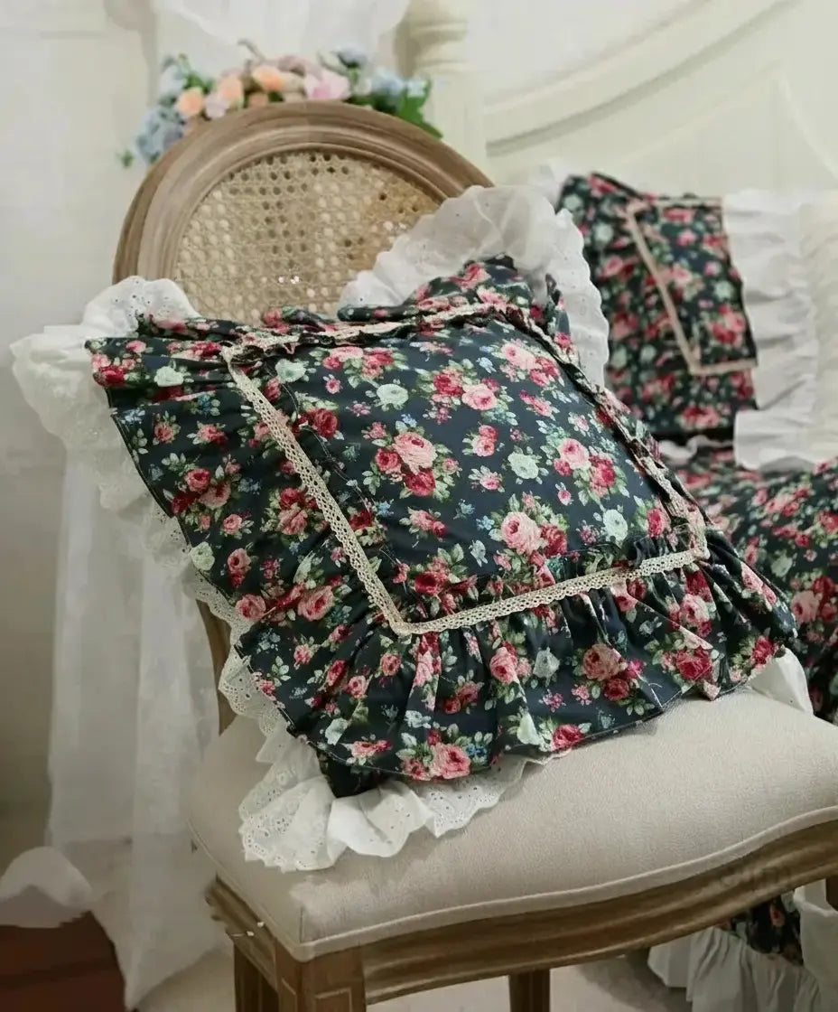 rosa blumenkissenbezug aus 100% baumwolle mit rüschendesign 50x50 cm