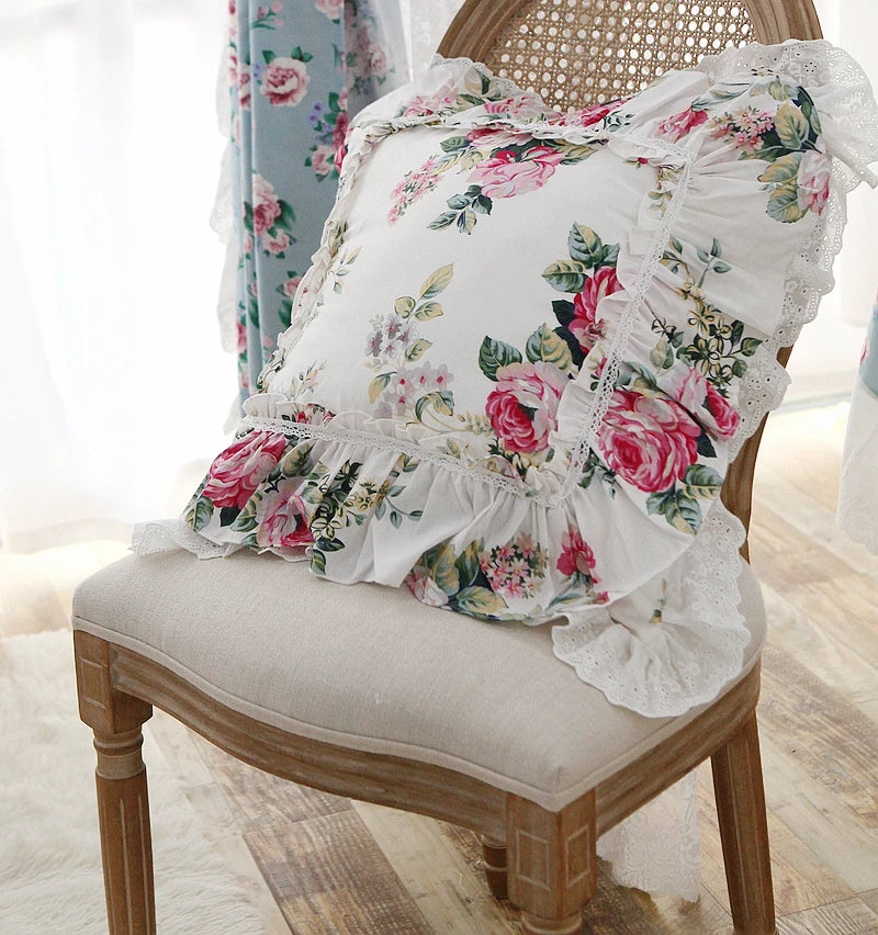 blumiger Baumwolle-Kissenbezug mit Rüschendesign in Farbe 09, 50x50 cm