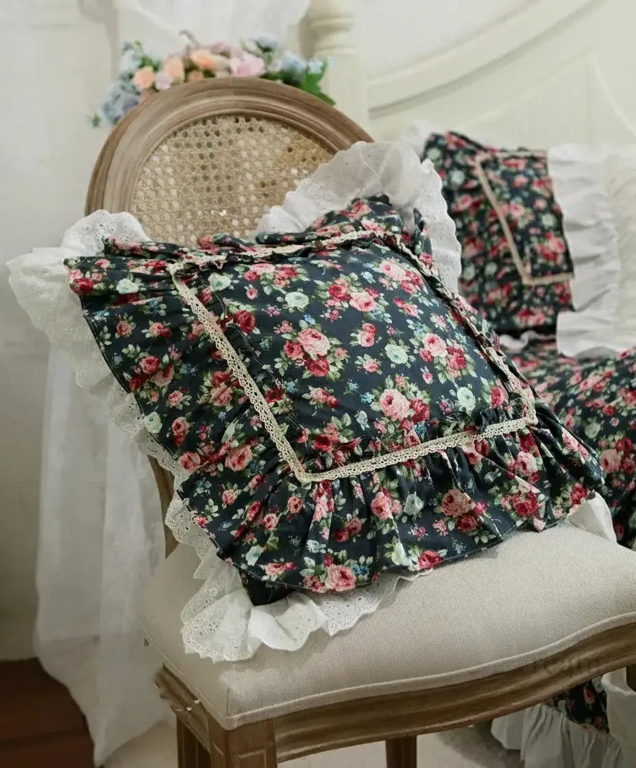 Quadratischer Rosenkissenbezug aus 100% Baumwolle mit Rüschendesign, Farbe: 09, Grösse: 50x50 cm