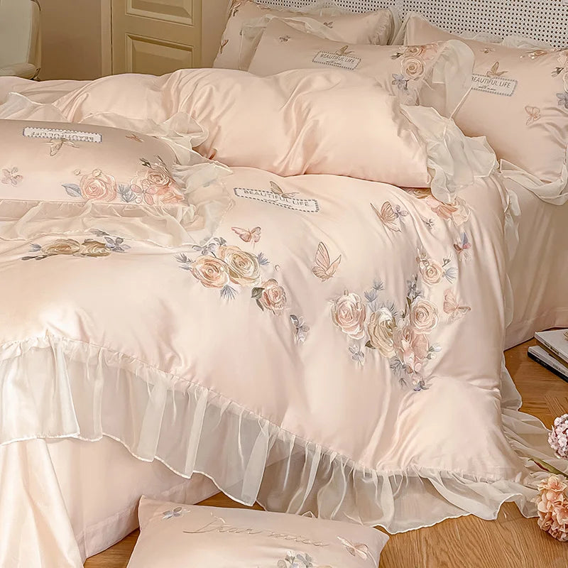 Rosenschmuck Bettwäsche – Stickerei Lyocell – King/Queen Set