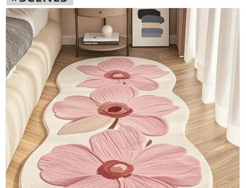 rechteckiger pinker Rosenteppich aus weichem Polyester im Schlafzimmerstil