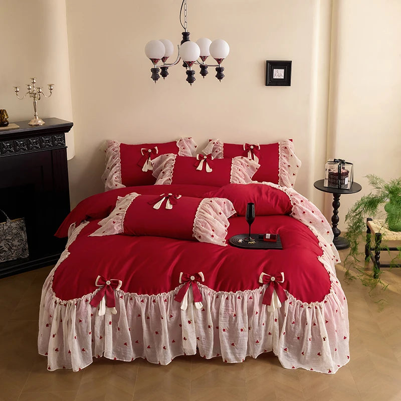 Rote Luxus Bettwäsche – Prinzessinnenstil – Ägyptische Baumwolle