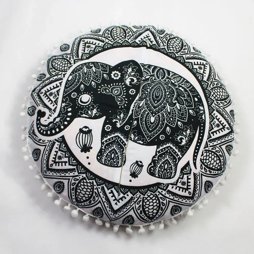 Runde Leinen-Kissenhülle – Mediterraner Stil – 43x43cm