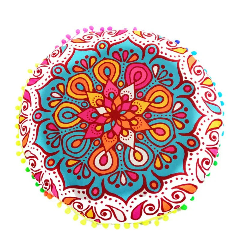 Runde Mandala Kissenhülle – Boho Polyester Deko 43x43cm