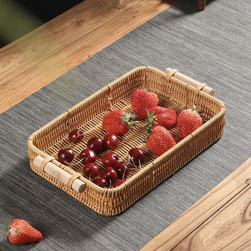 Runder Rattan Korb – Rustikales Design mit Holzgriff