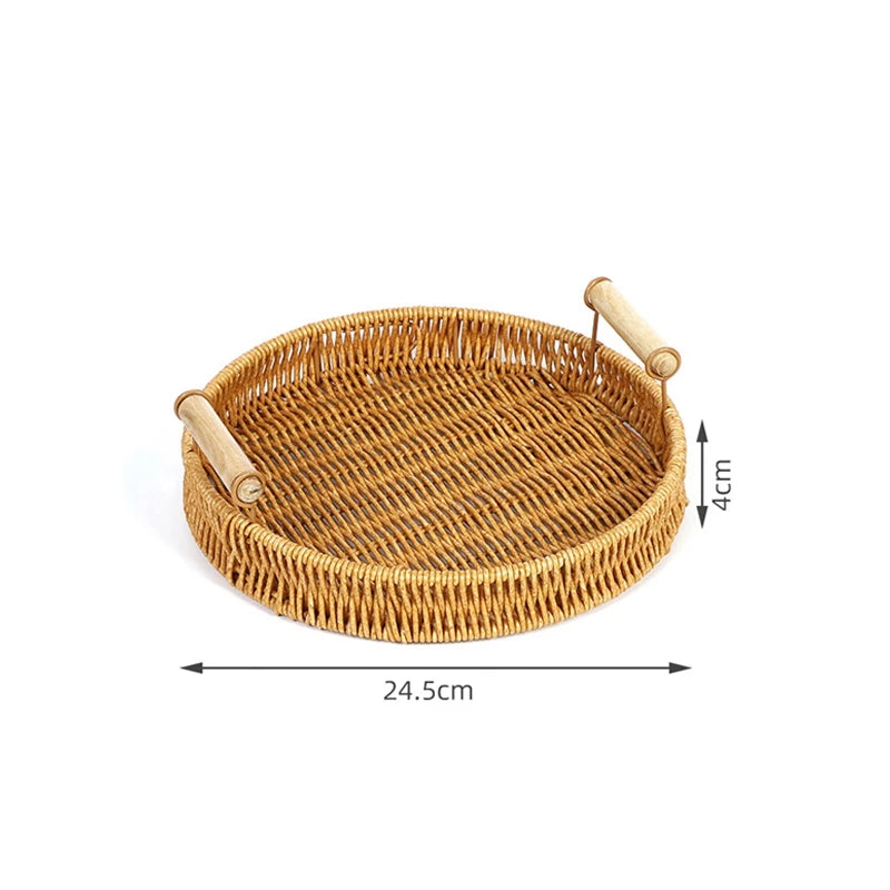 Runder Rattan Korb – Rustikales Design mit Holzgriff