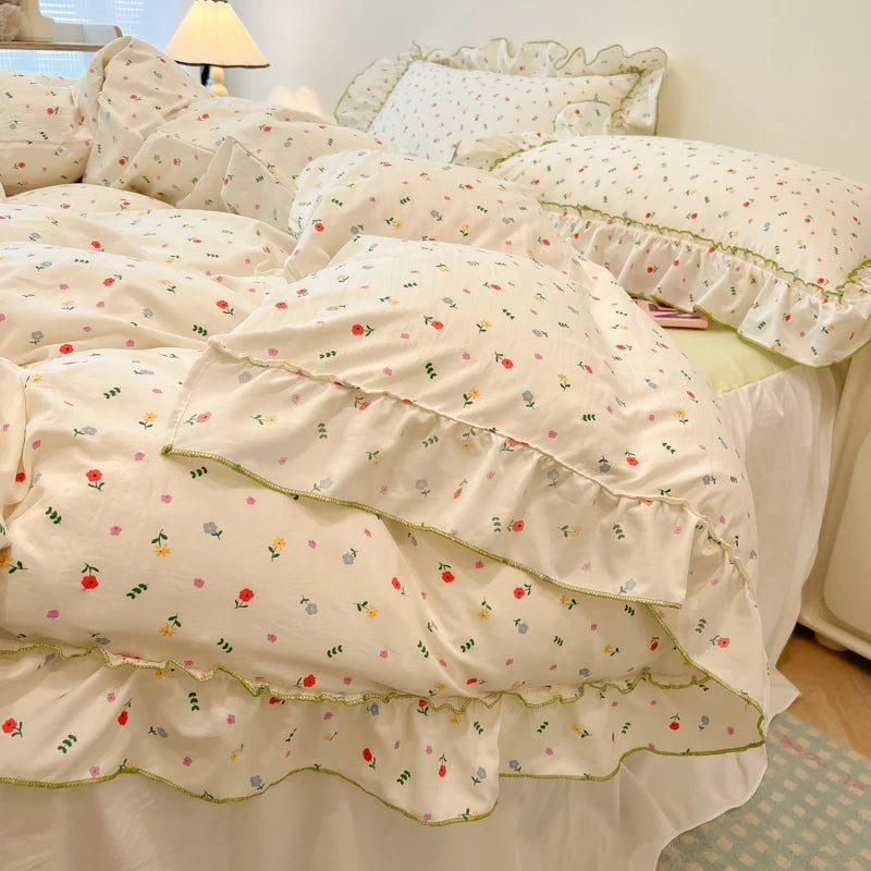 Rüschen Bettwäsche-Set aus Baumwolle im koreanischen Stil, Farbe: Stil 10, Grösse: 200x230 cm