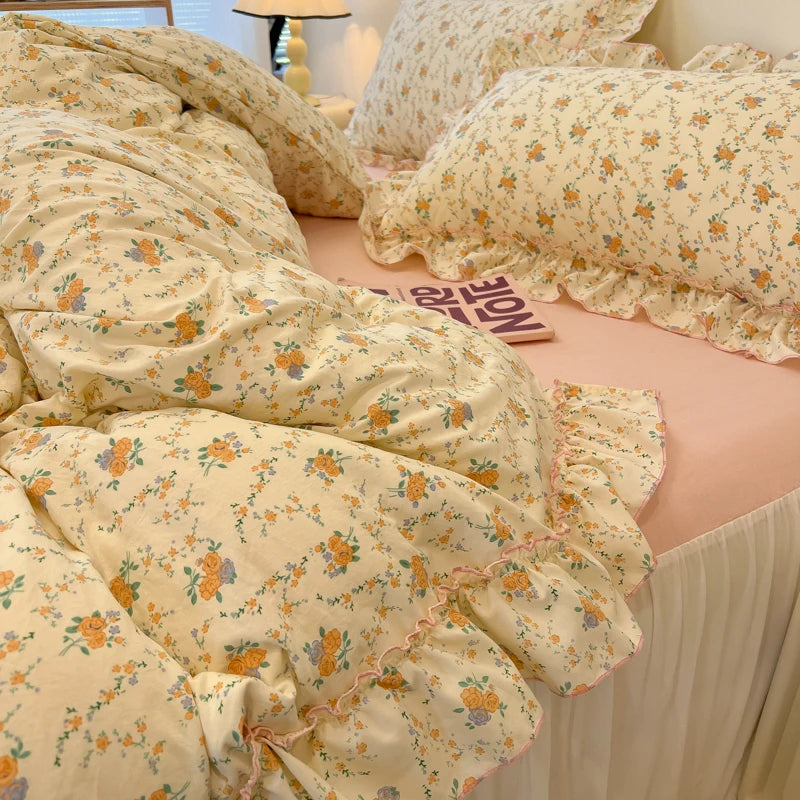 Koreanische Rüschen-Bettwäsche aus Baumwolle, Stil 17, Grösse 200x230 cm, im Schlafzimmer