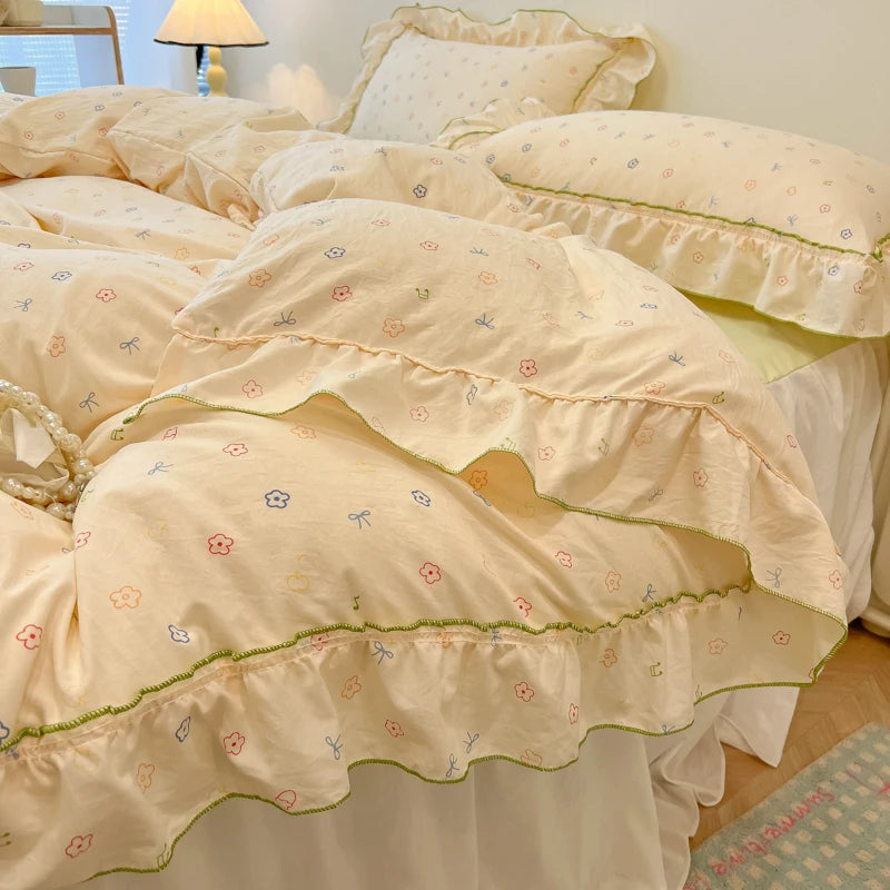 Rüschen Bettwäsche-Set aus Baumwolle im koreanischen Stil, Farbe Stil 17, Grösse 150x200 cm