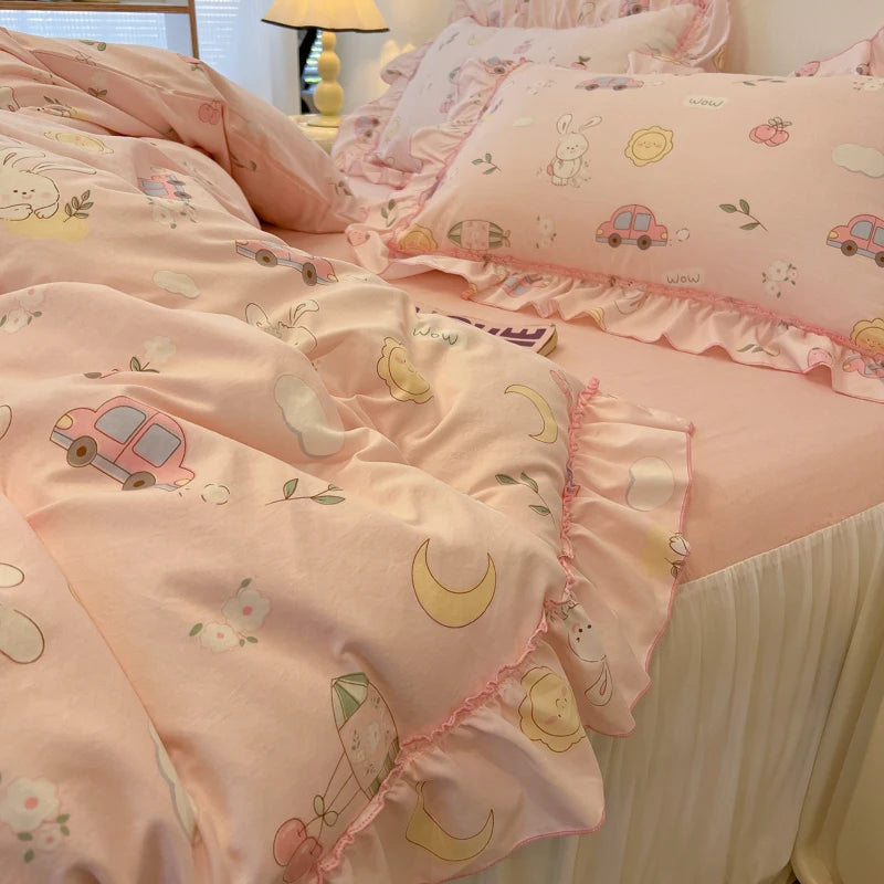 Koreanisches Rüschen Bettwäsche-Set, Baumwolle, Farbe: Stil 17, Grösse: 180x220 cm