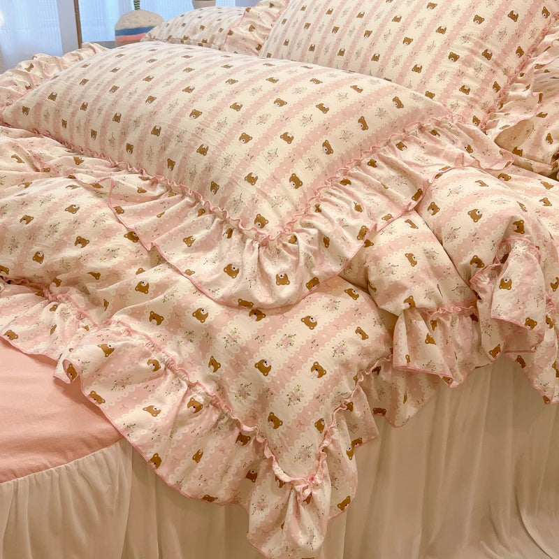 Rüschen Bettwäsche-Set, Farbe: Stil 10, Grösse: 150x200 cm, koreanisch, Baumwolle