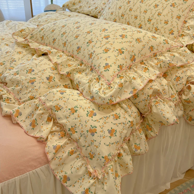 Rüschen Bettwäsche-Set aus koreanischer Baumwolle in Stil 17, Grösse 150x200 cm 2Stk