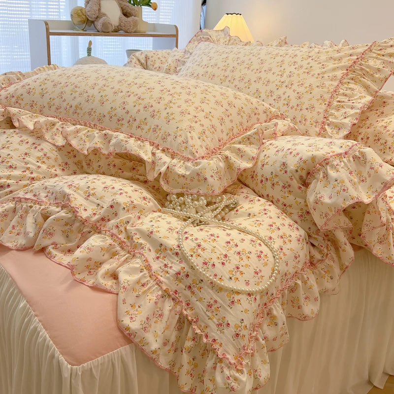 Rüschen Bettwäsche-Set aus koreanischer Baumwolle, Stil 17, in Grösse 200x230 cm für Schlafzimmer