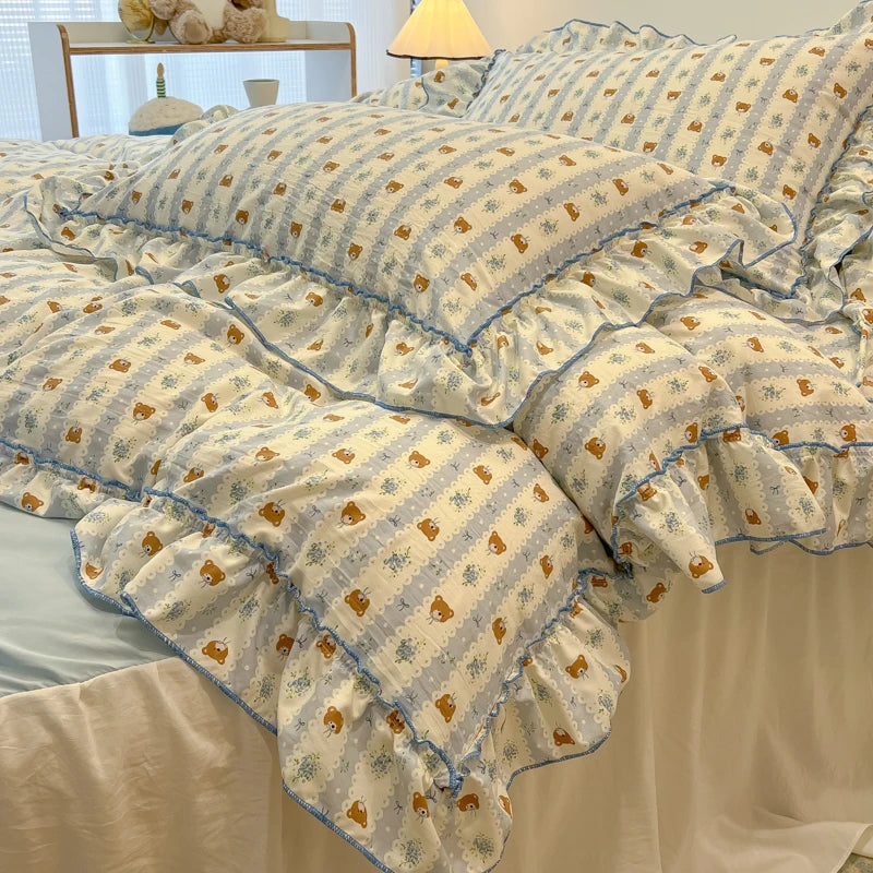 Rüschen Bettwäsche-Set aus koreanischer Baumwolle in Stil 17, Grösse 200x230 cm