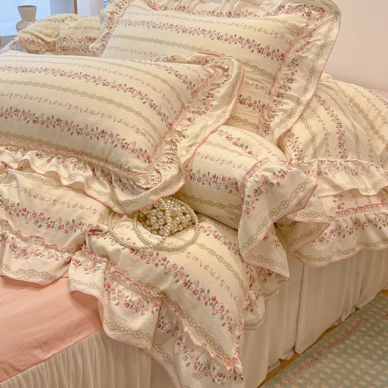 Rüschen Bettwäsche-Set aus Baumwolle im koreanischen Stil, Farbe: Stil 17, Grösse: 200x230 cm, inklusive Bettbezug und Kissenbezügen