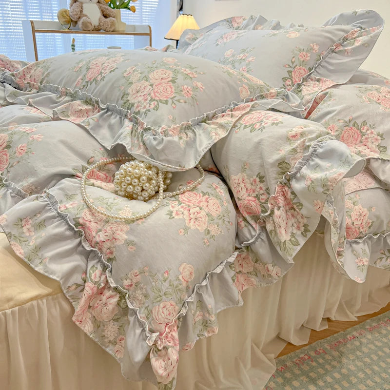 Rüschen Bettwäsche-Set, koreanisch, Baumwolle, mehrere Farben, Grösse 200x230 cm