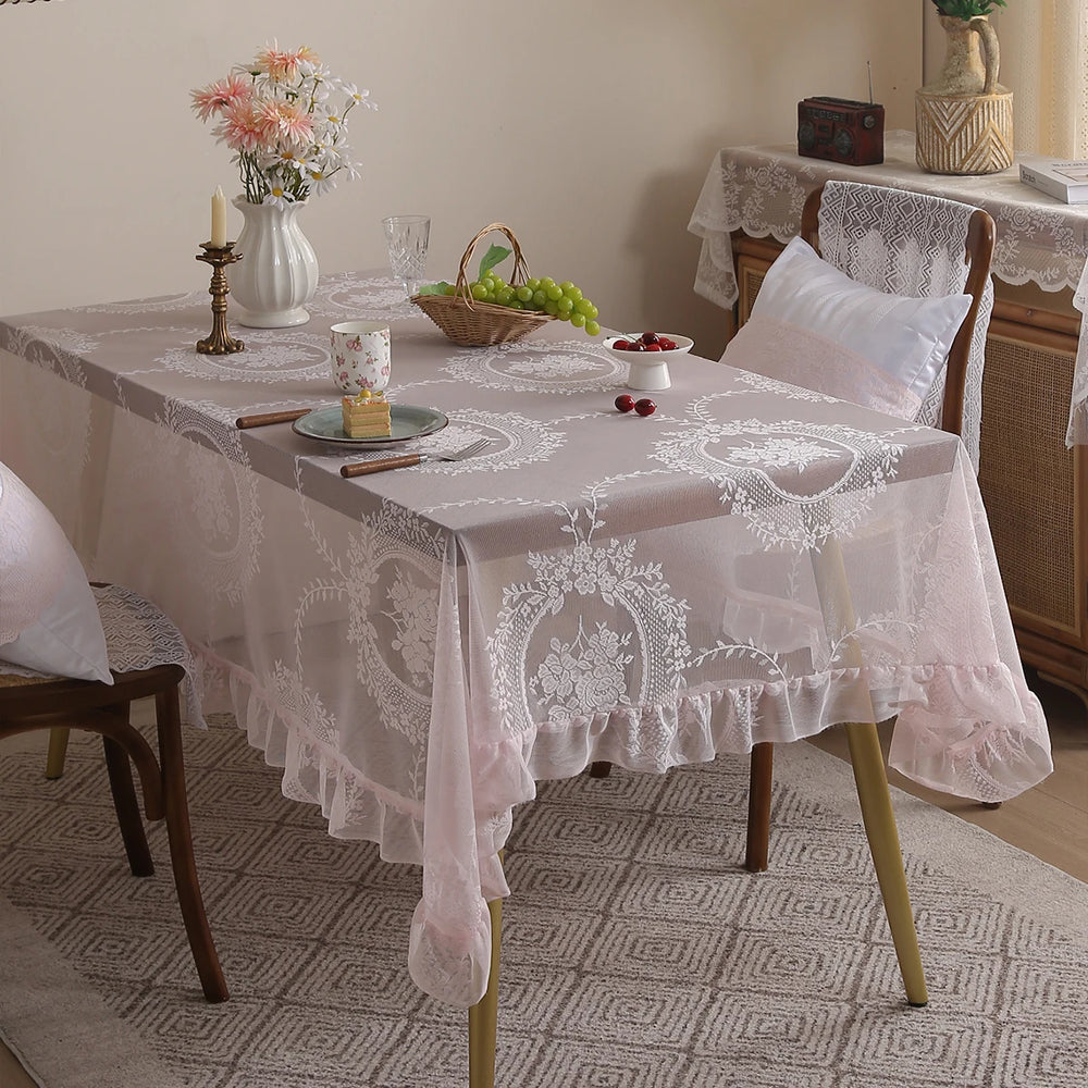 Rustikale Florale Spitzentischdecke – Koreanischer Stil – 140x240cm