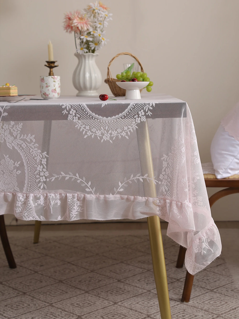 Rustikale Florale Spitzentischdecke – Koreanischer Stil – 140x240cm