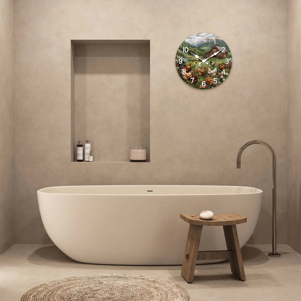 Rustikale Holz-Wanduhr – Bergdesign – 12 Zoll