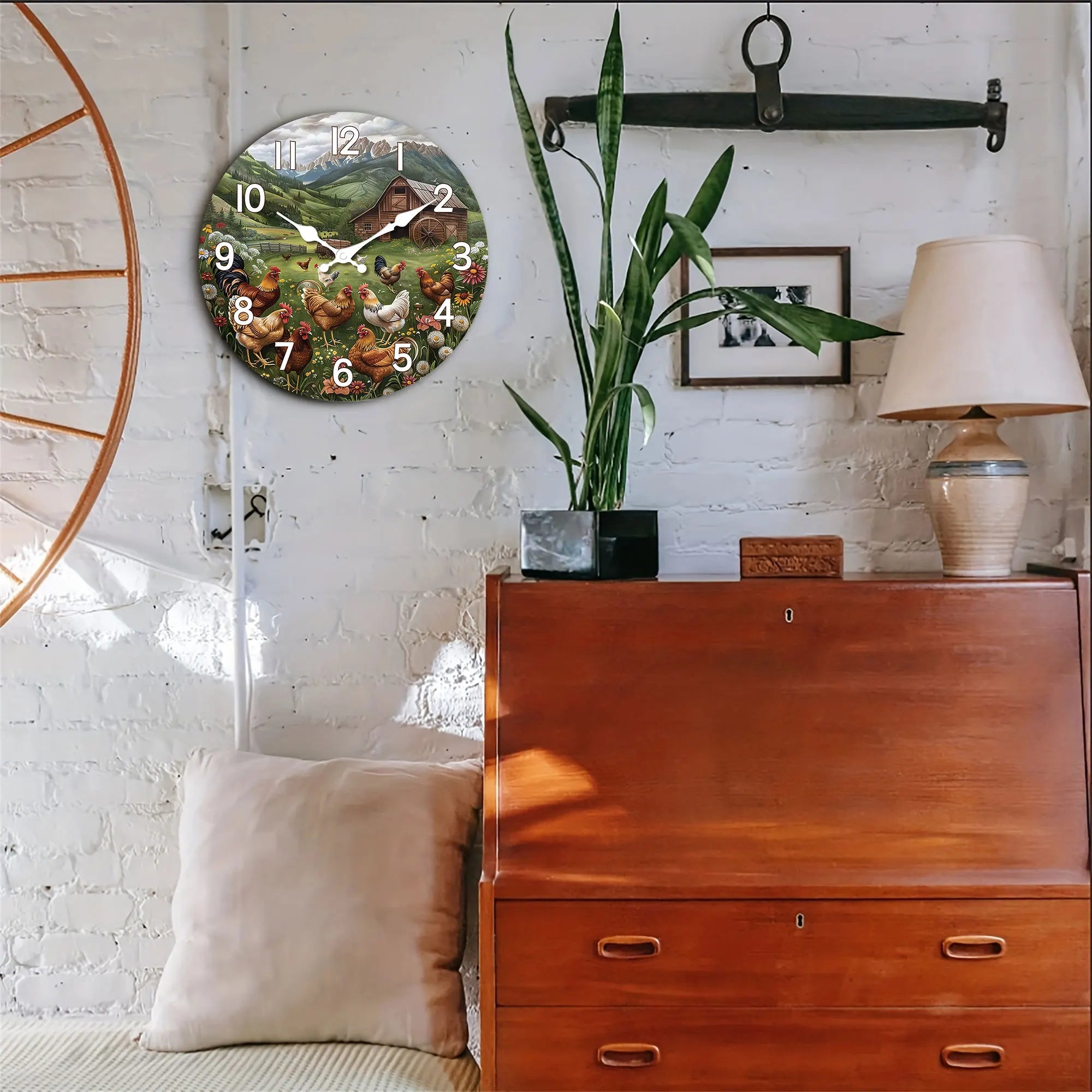 Rustikale Holz-Wanduhr – Bergdesign – 12 Zoll