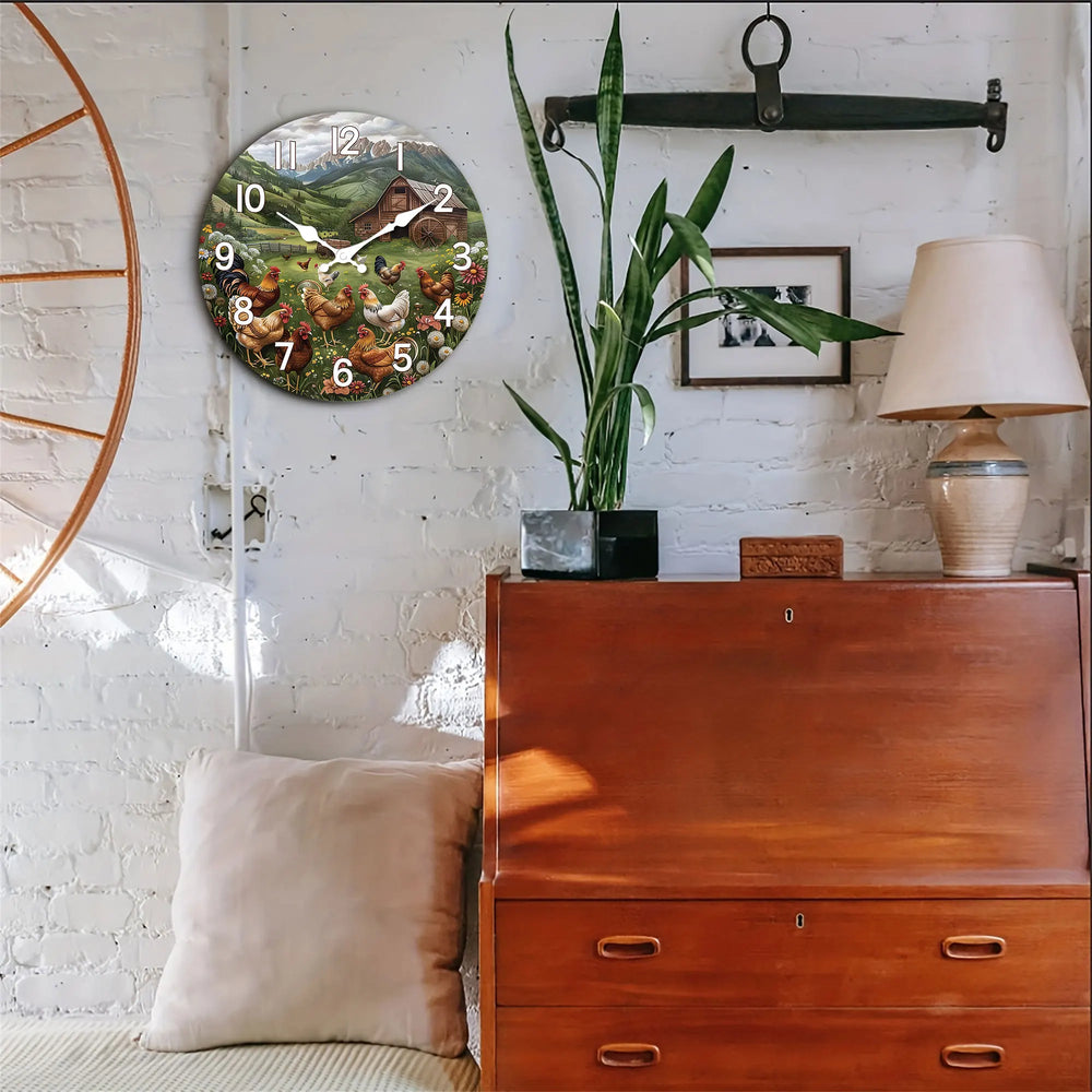 Rustikale Holz-Wanduhr – Bergdesign – 12 Zoll