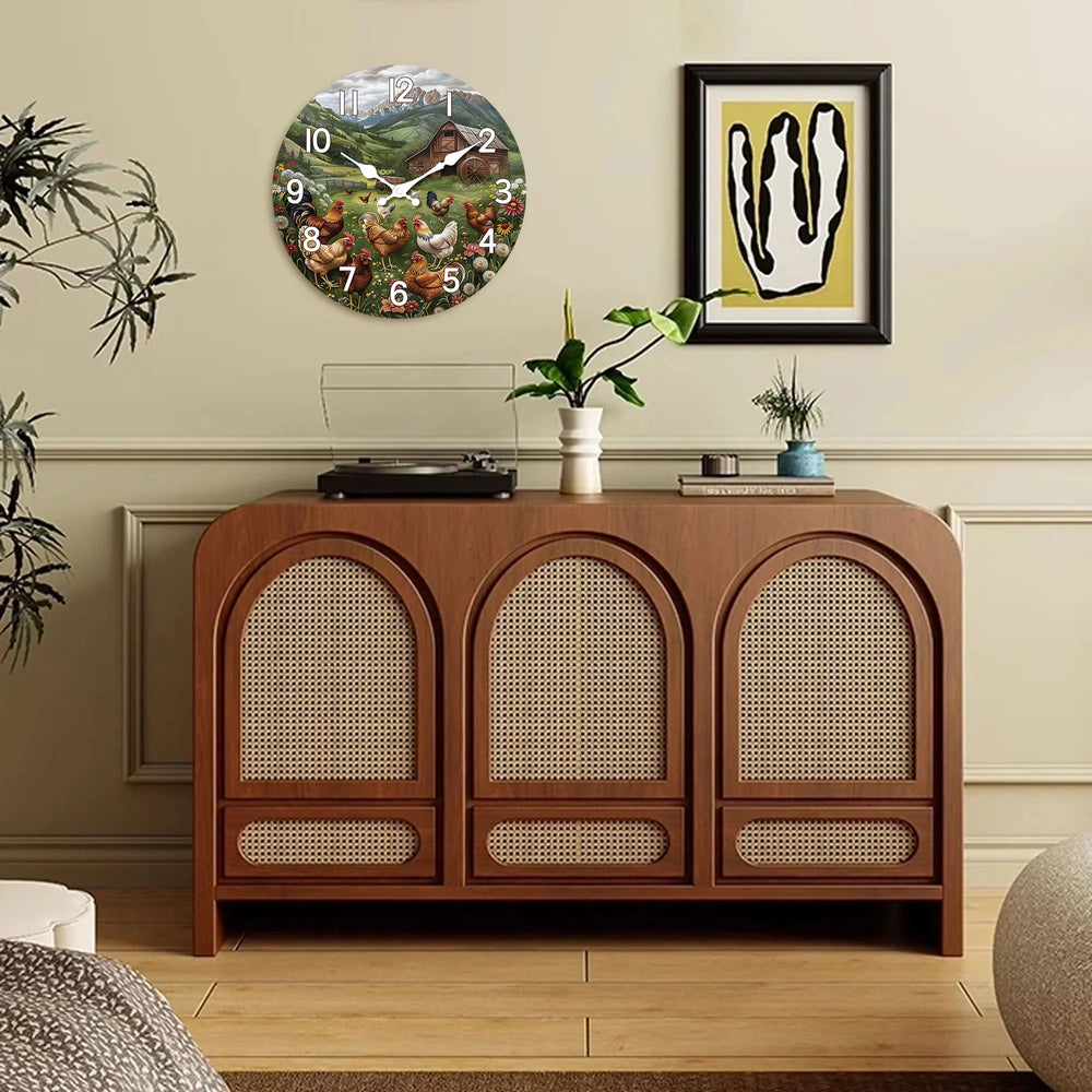 Rustikale Holz-Wanduhr – Bergdesign – 12 Zoll